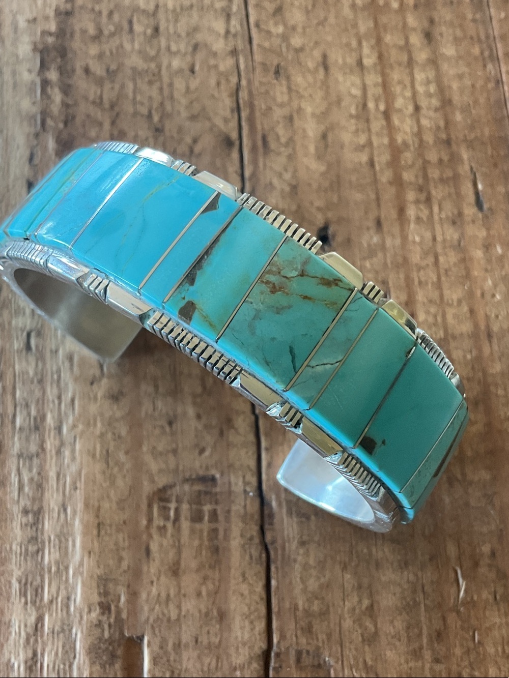 Native Turquoise Inlay Cuff Bracelet - Picture 3 of 6